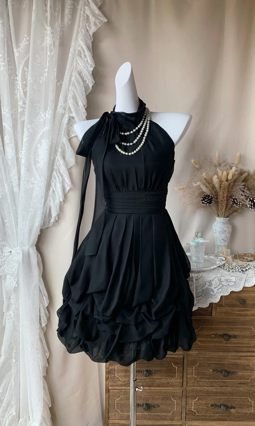 Halter Chiffon Short Homecoming Dress Retro Party Dress  P1938
