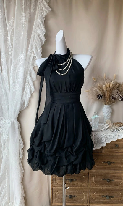 Halter Chiffon Short Homecoming Dress Retro Party Dress  P1938