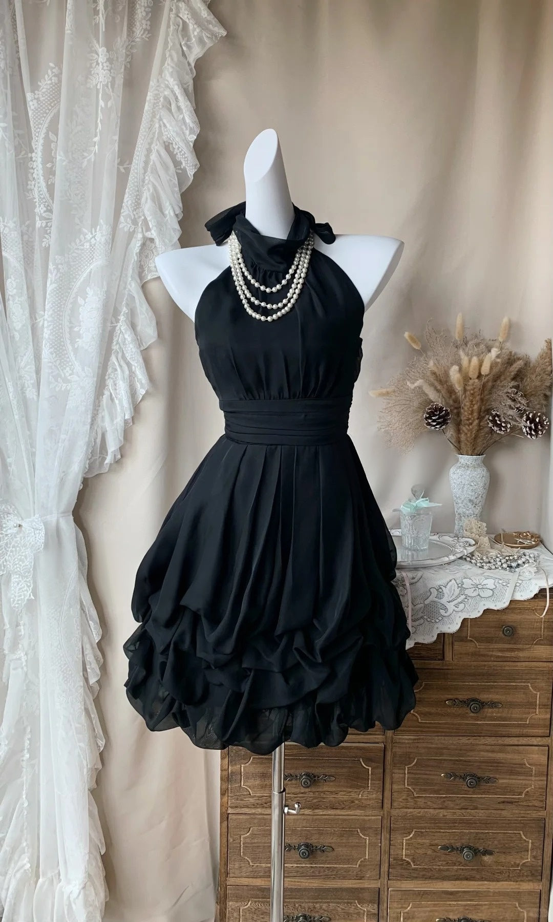 Halter Chiffon Short Homecoming Dress Retro Party Dress  P1938
