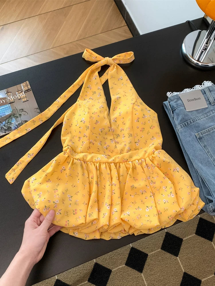Halter Cute Summer Floral Top    L135