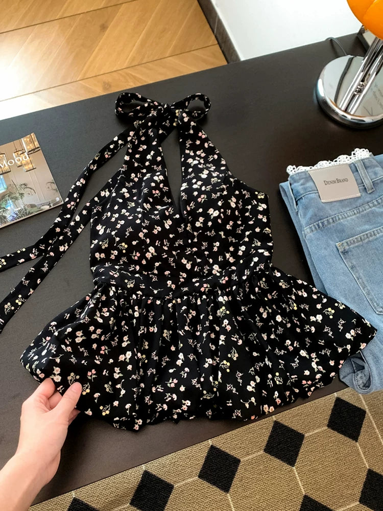 Halter Cute Summer Floral Top    L135