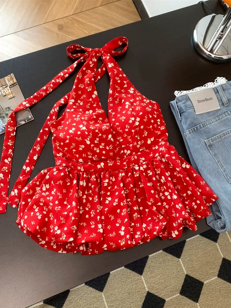 Halter Cute Summer Floral Top    L135