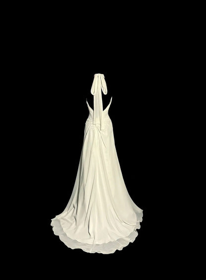 Halter Ivory Chiffon Wedding Dress Formal Evening Gown  P1705