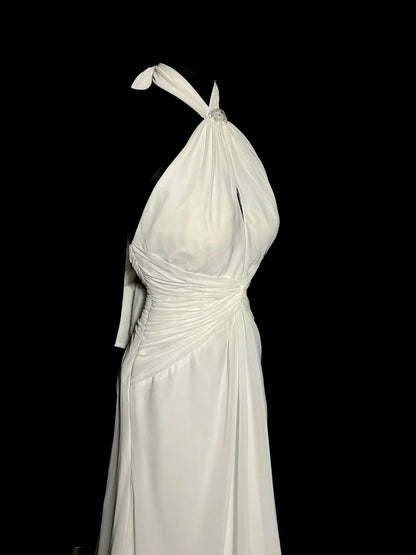 Halter Ivory Chiffon Wedding Dress Formal Evening Gown  P1705