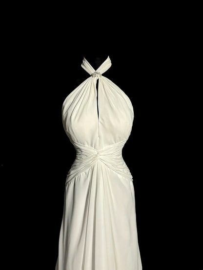 Halter Ivory Chiffon Wedding Dress Formal Evening Gown  P1705