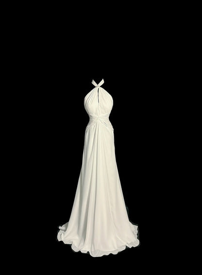 Halter Ivory Chiffon Wedding Dress Formal Evening Gown  P1705