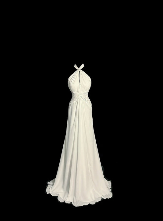 Halter Ivory Chiffon Wedding Dress Formal Evening Gown  P1705
