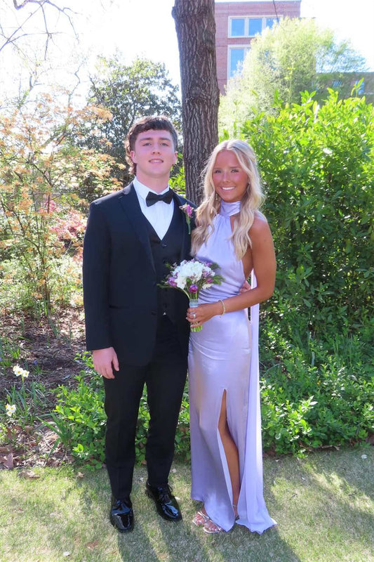 Halter Lilac Backless Long Prom Dress With Train  P2540