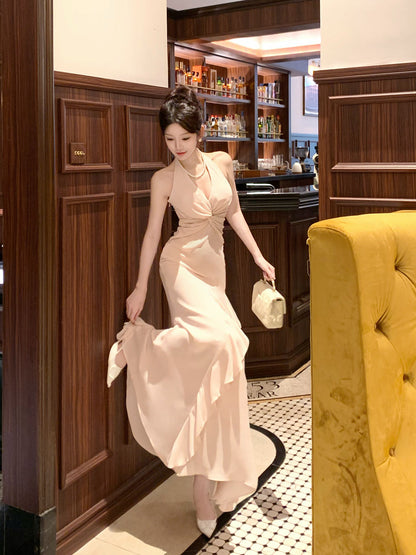 Halter Mermaid Chiffon Prom Dress Ruffled Formal Evening Gown   P748