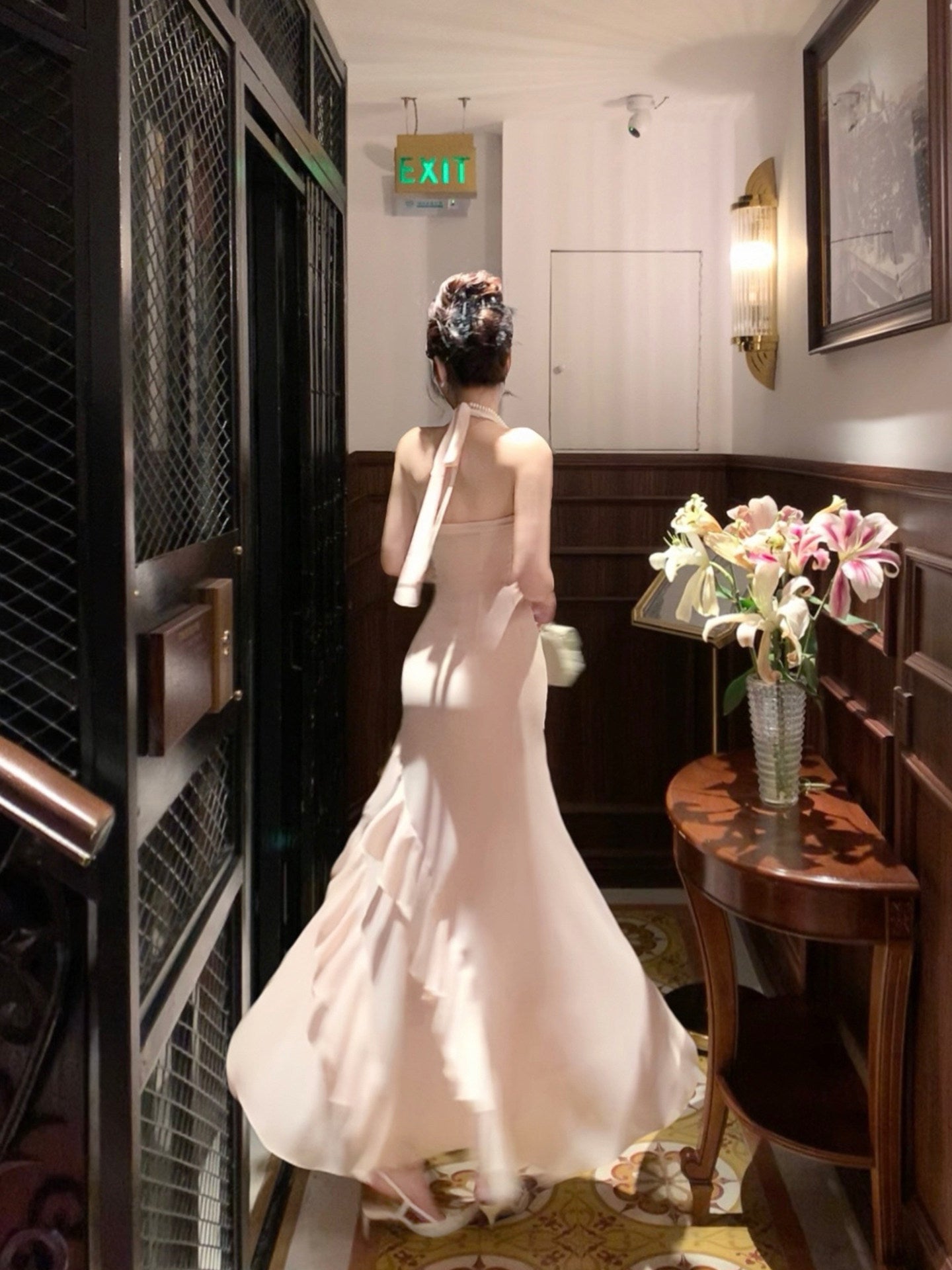 Halter Mermaid Chiffon Prom Dress Ruffled Formal Evening Gown   P748