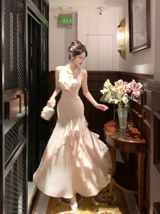 Halter Mermaid Chiffon Prom Dress Ruffled Formal Evening Gown   P748