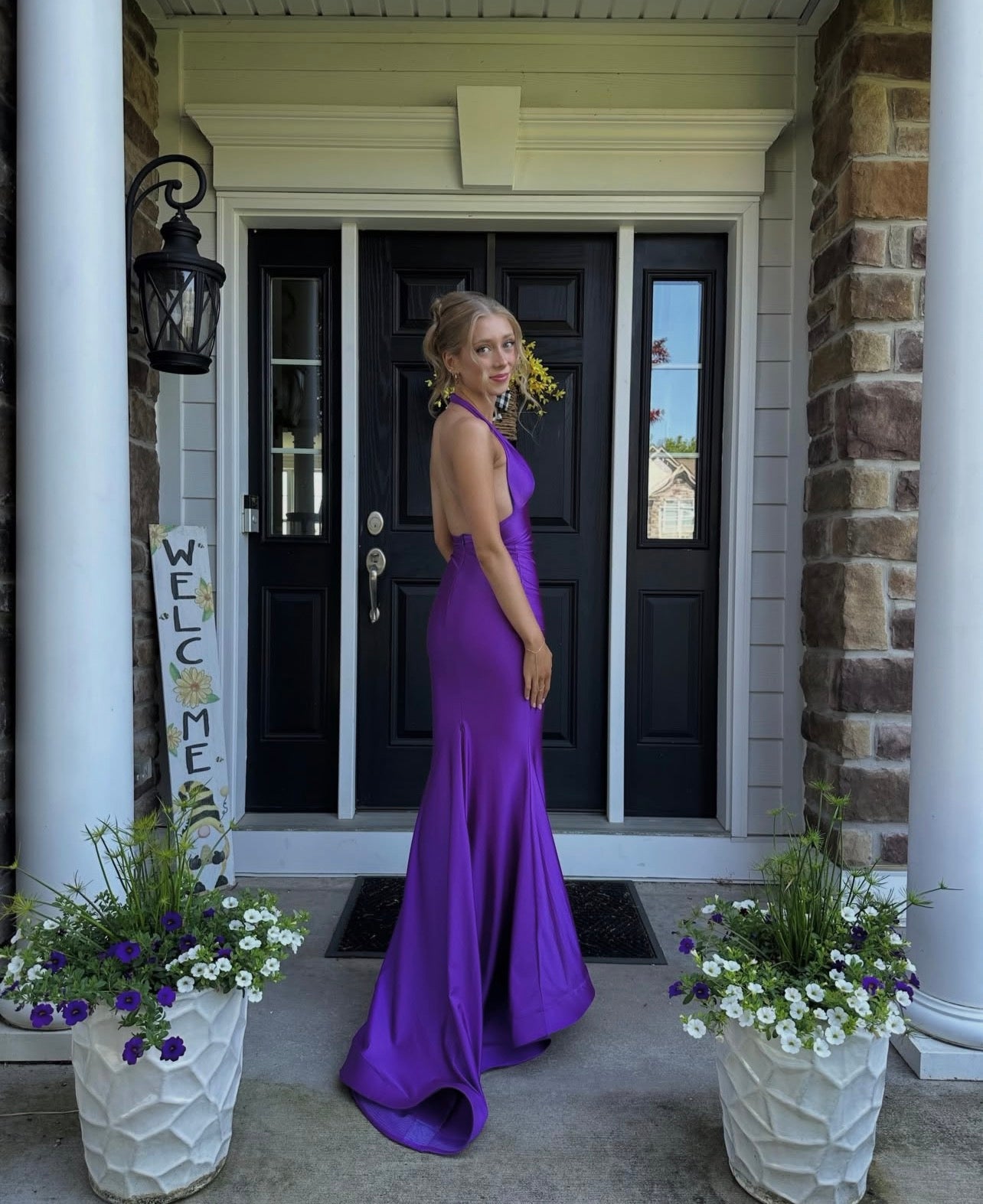Halter Mermaid Purple Prom Dress Open Back Evening Gown  P1602