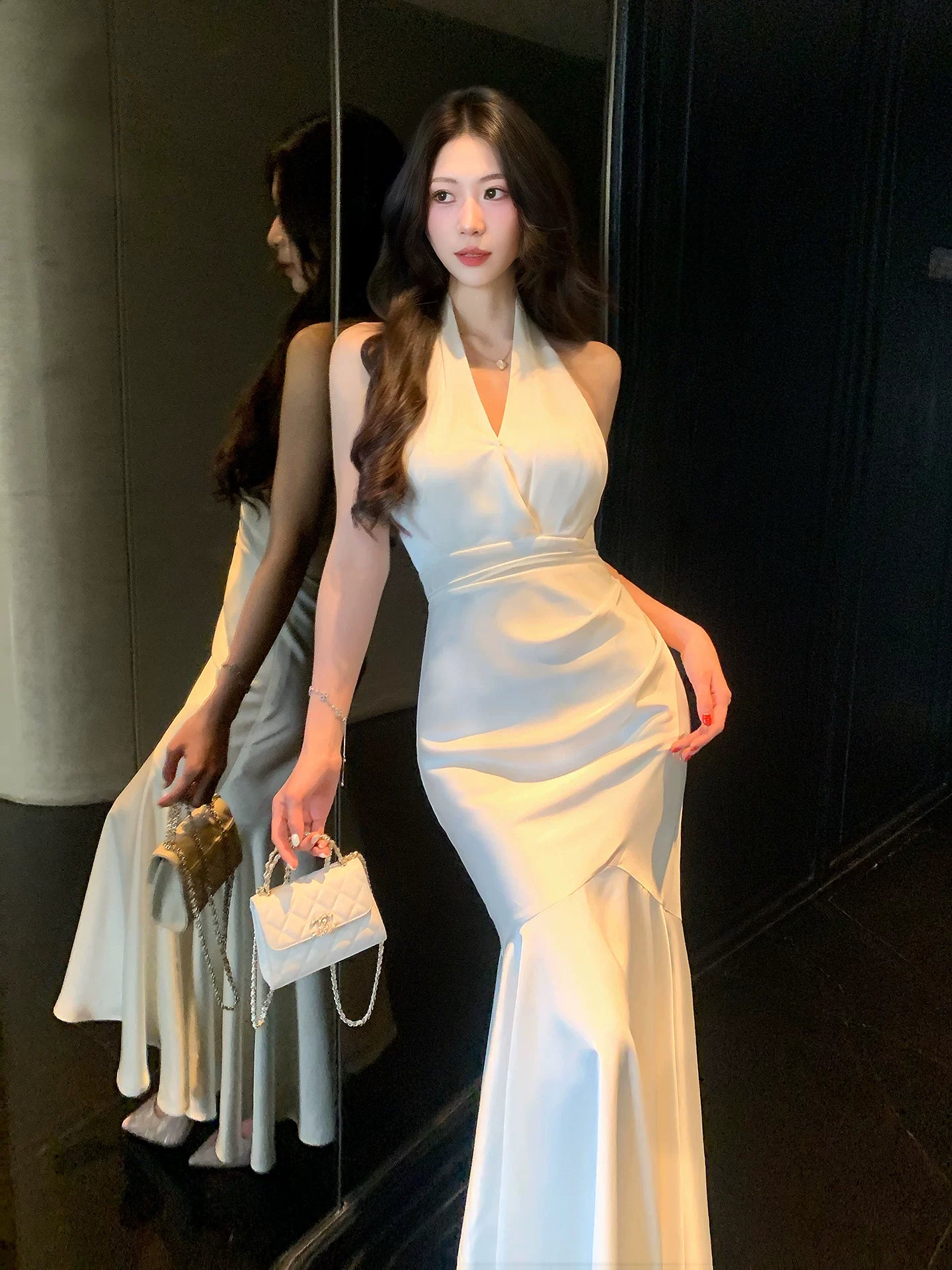 Halter Mermaid Sexy Satin Evening Dress  Formal Prom Dress  P1386