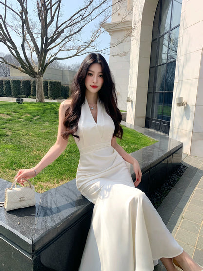 Halter Mermaid Sexy Satin Evening Dress  Formal Prom Dress  P1386