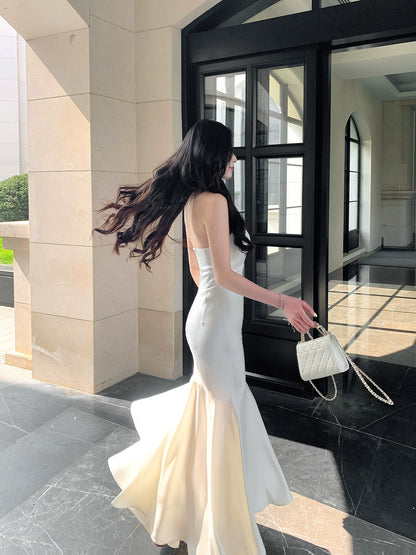 Halter Mermaid Sexy Satin Evening Dress  Formal Prom Dress  P1386