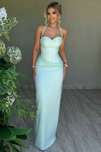 Halter Mint Green Sheath Formal Prom Dress  P991