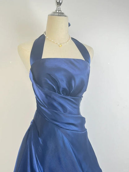 Halter Navy Blue A Line Homecoming Dress Short Party Dress  P1532