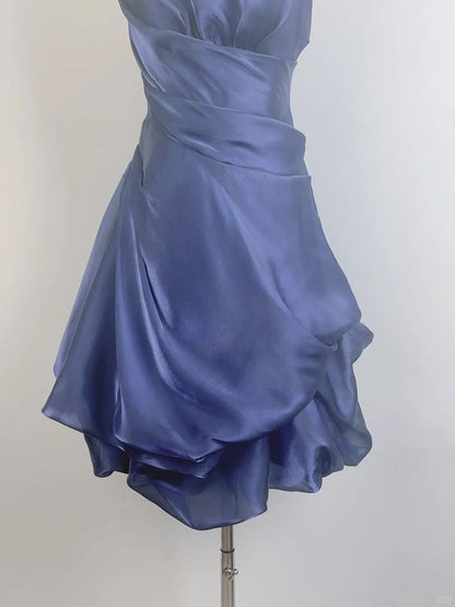 Halter Navy Blue A Line Homecoming Dress Short Party Dress  P1532
