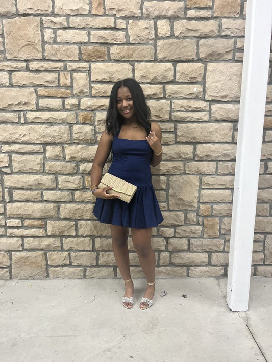 Halter Navy Blue Birthday Dress Short Homecoming Dress  P1429