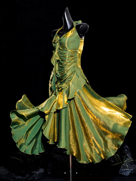 Halter Neck Ruffled Vintage Prom Dress Formal Party Dress  P778