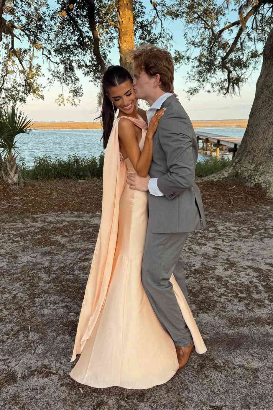 Halter Peach Mermaid Long Formal Wedding Guest Dress With Slit P2478