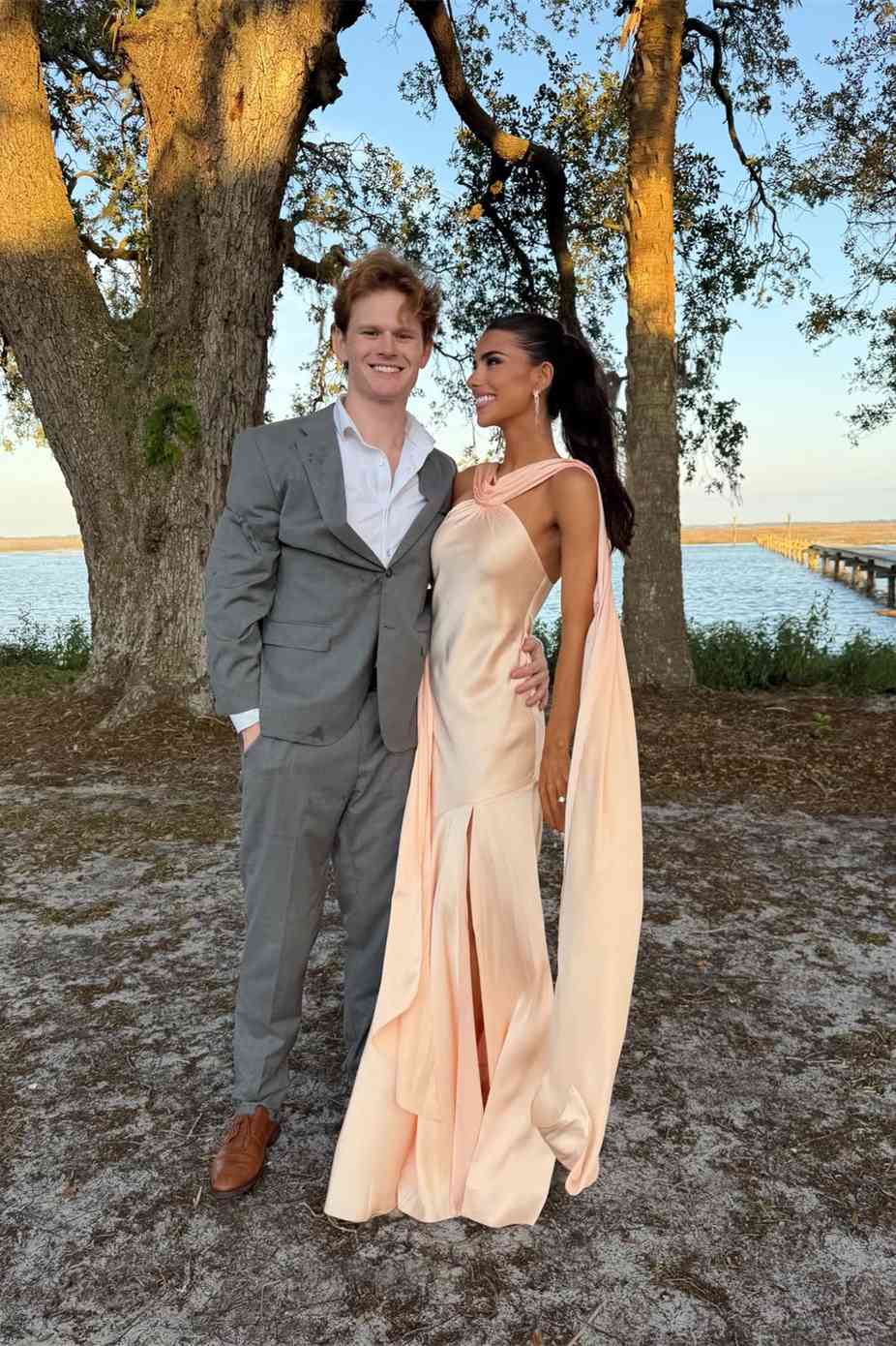 Halter Peach Mermaid Long Formal Wedding Guest Dress With Slit P2478