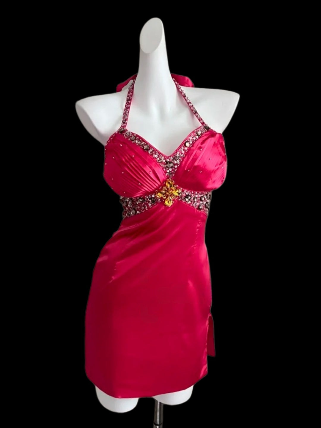 Halter Pink Satin Retro Homecoming Dress Short Party Dress  P1685