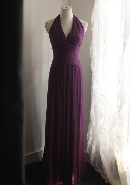 Halter Purple Chiffon Formal Wedding Guest Dress Bridesmaid Dress  P2662