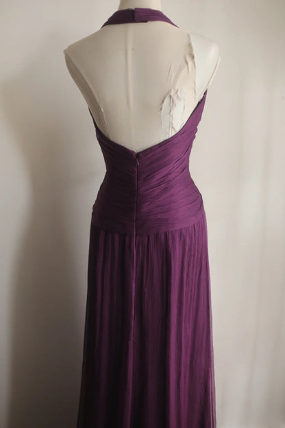 Halter Purple Chiffon Formal Wedding Guest Dress Bridesmaid Dress  P2662