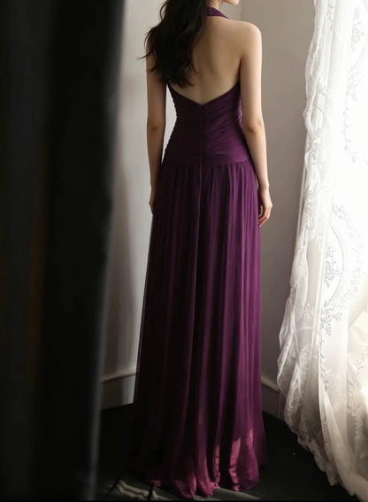 Halter Purple Chiffon Formal Wedding Guest Dress Bridesmaid Dress  P2662