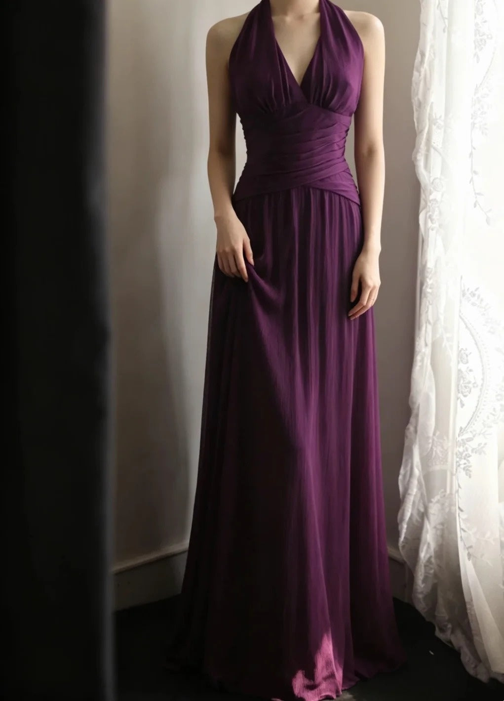 Halter Purple Chiffon Formal Wedding Guest Dress Bridesmaid Dress  P2662
