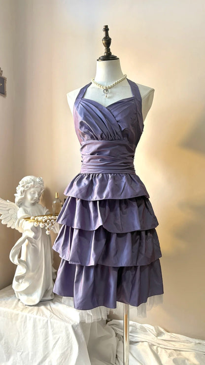 Halter Purple Layered Homecoming Dress Birthday Dress  P1310