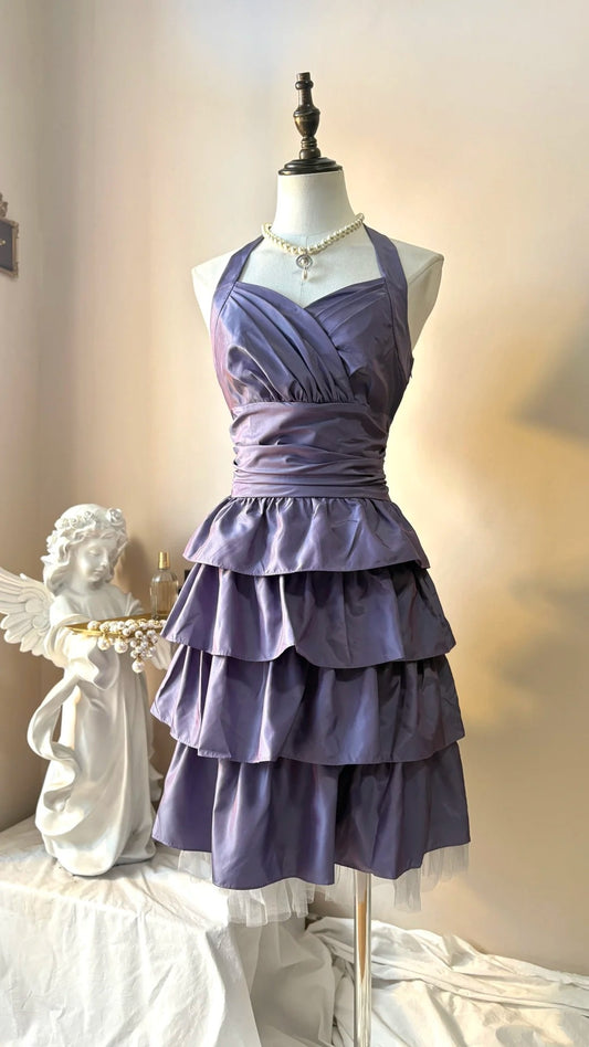 Halter Purple Layered Homecoming Dress Birthday Dress  P1310