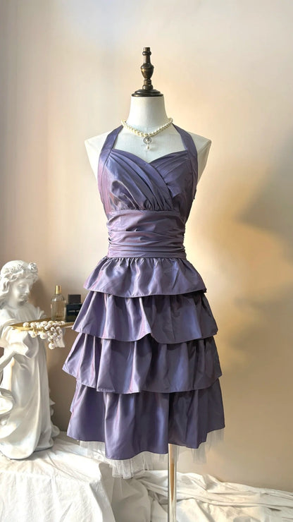 Halter Purple Layered Homecoming Dress Birthday Dress  P1310