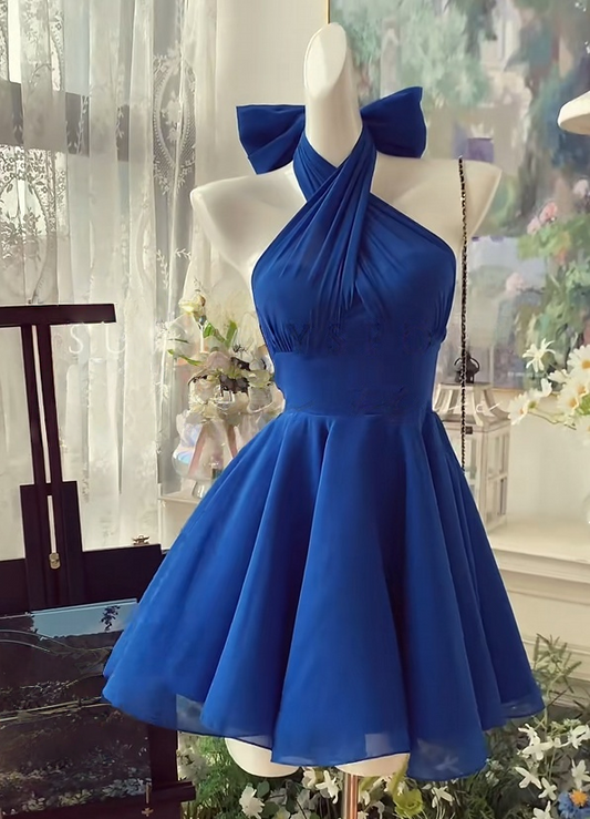 Halter Royal Blue Chiffon Homecoming Dress  P1476