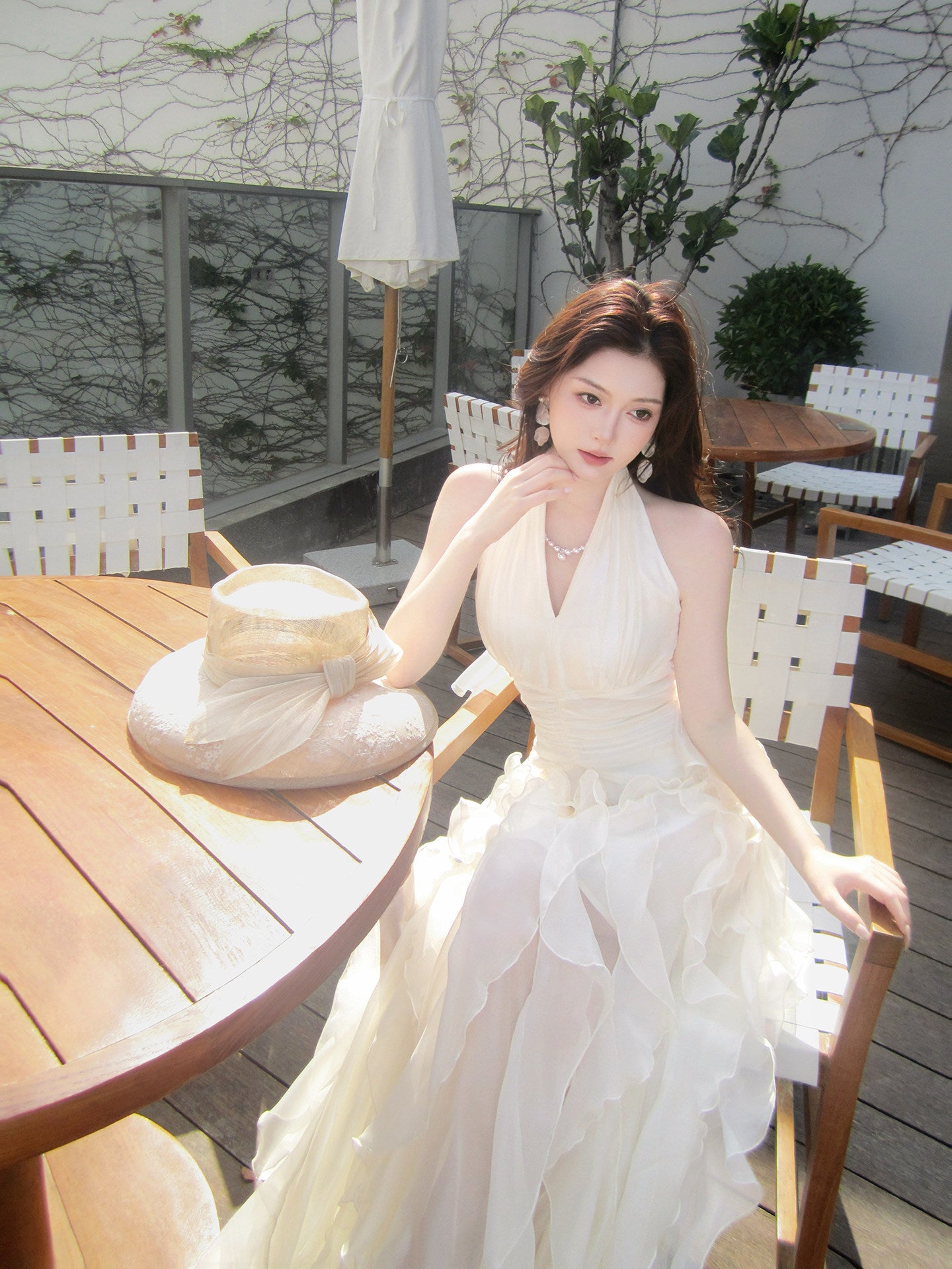 Halter Ruffled A Line Fairy Dress Mesh Holiday Dress  P677