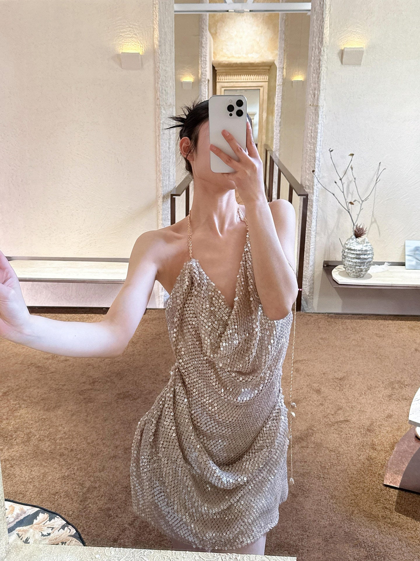 Halter Sequin Short Birthday Dress Sparkle Party Dress  L79