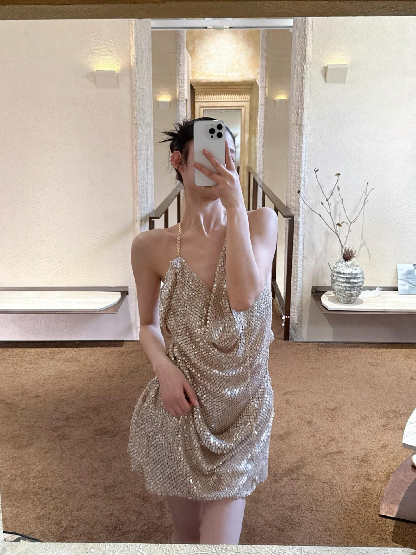 Halter Sequin Short Birthday Dress Sparkle Party Dress  L79