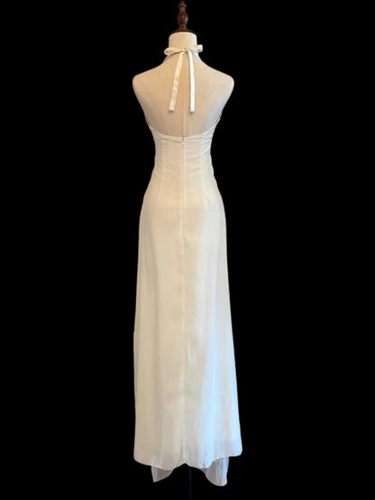 Halter Sheath Ruffled Wedding Dress Chiffon Birthday Dress  P1673