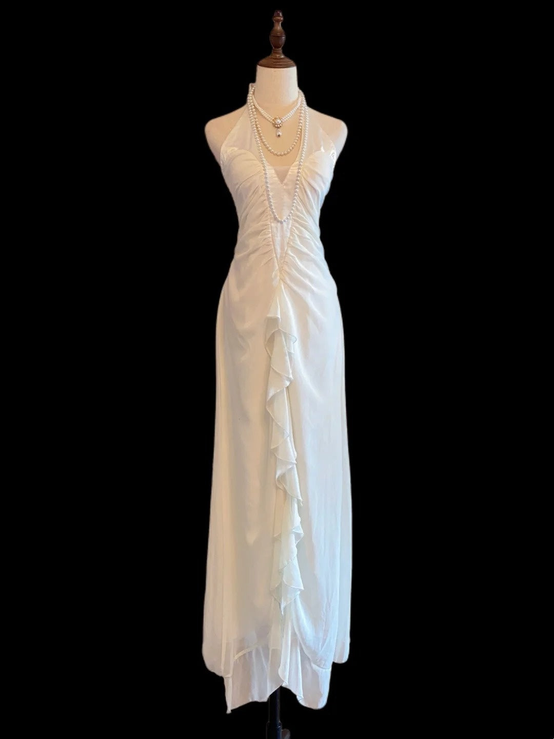 Halter Sheath Ruffled Wedding Dress Chiffon Birthday Dress  P1673