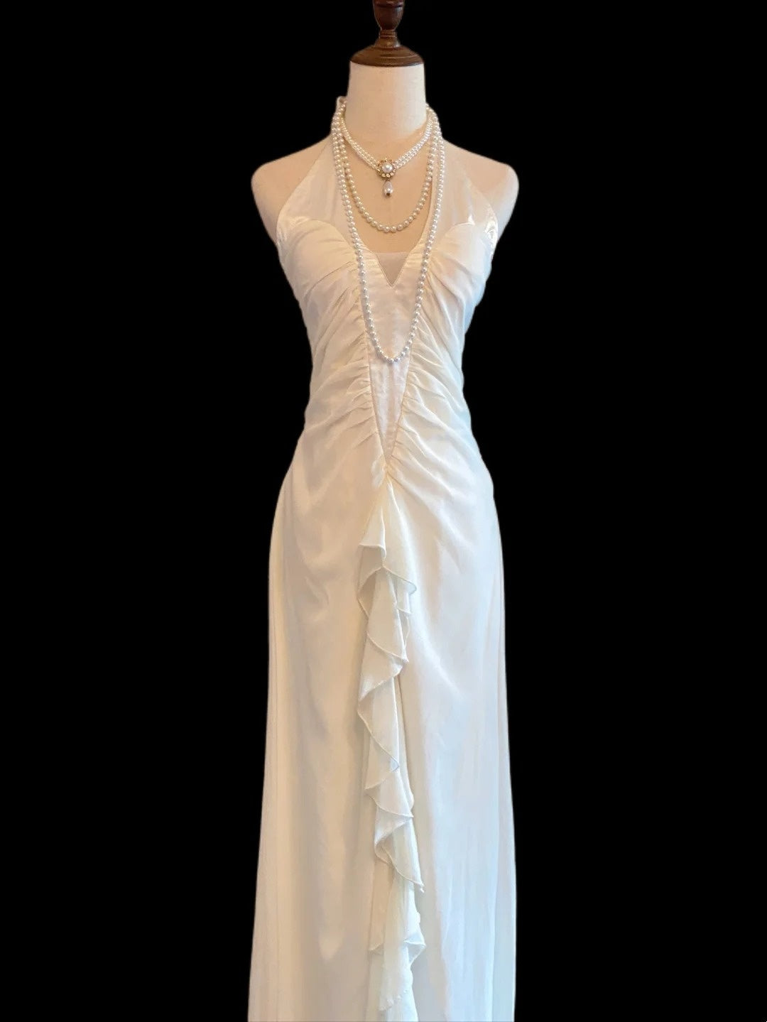 Halter Sheath Ruffled Wedding Dress Chiffon Birthday Dress  P1673