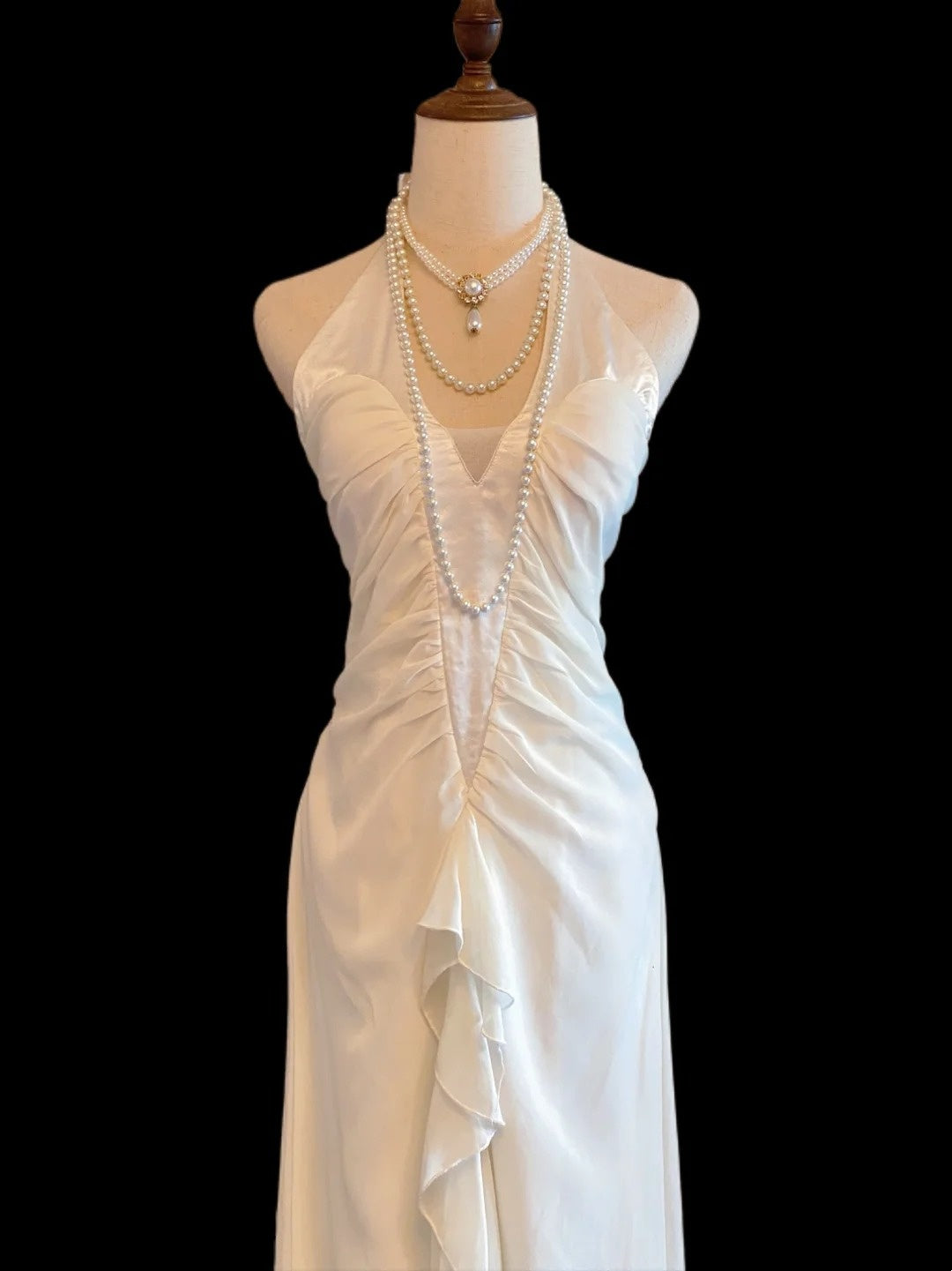 Halter Sheath Ruffled Wedding Dress Chiffon Birthday Dress  P1673