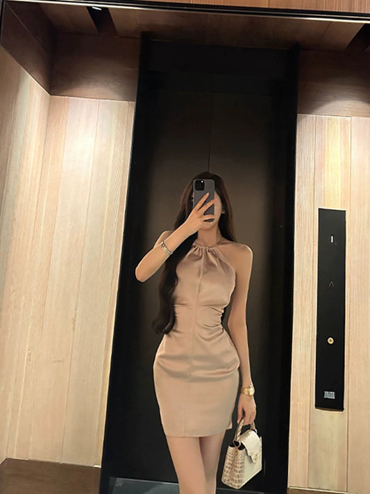 Halter Sheath Satin Homecoming Dress Short Cocktail Dress  P1748