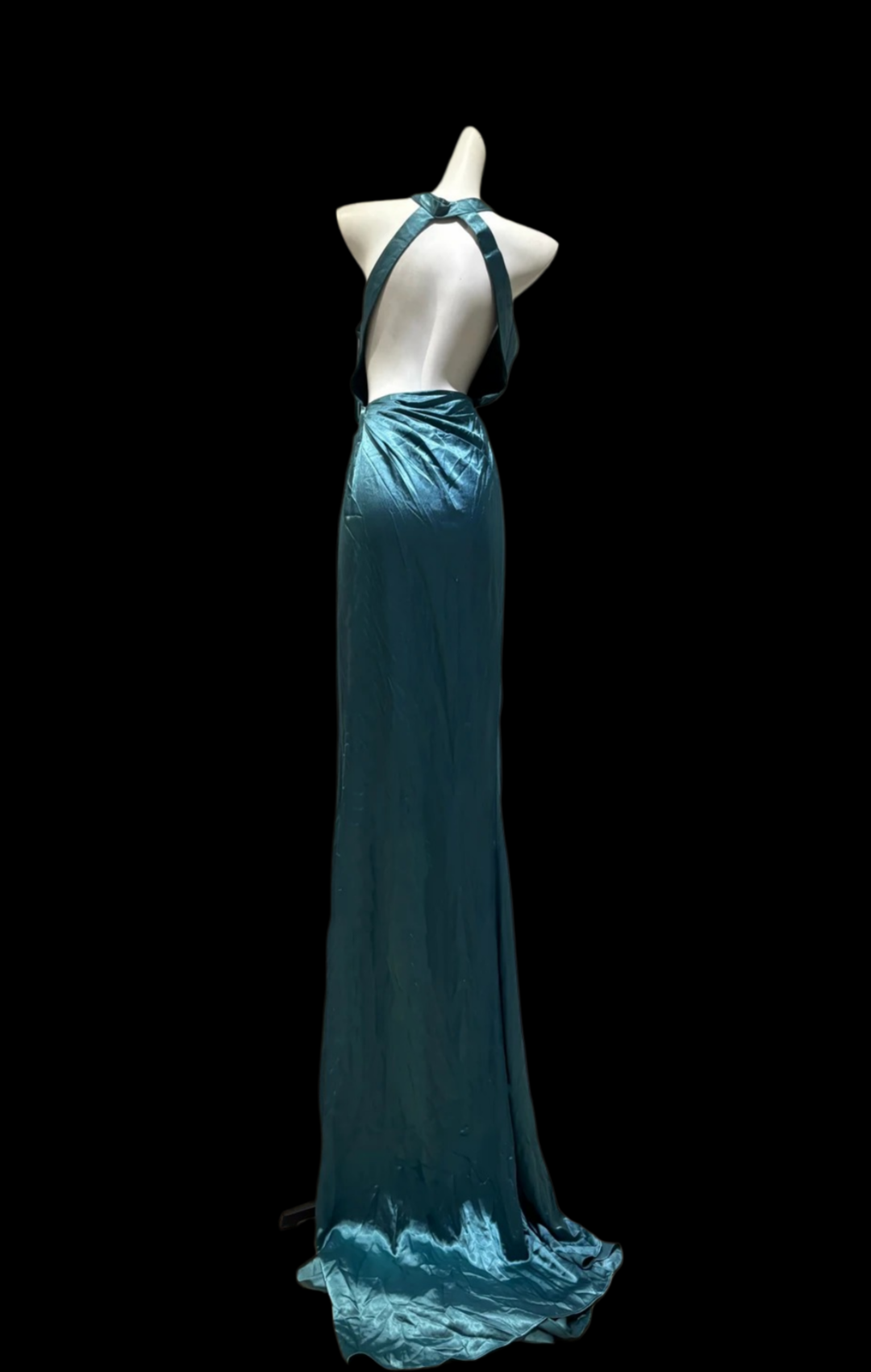 Halter Teal Satin Long Prom Dress With Slit Formal Evening Gowns  P1983