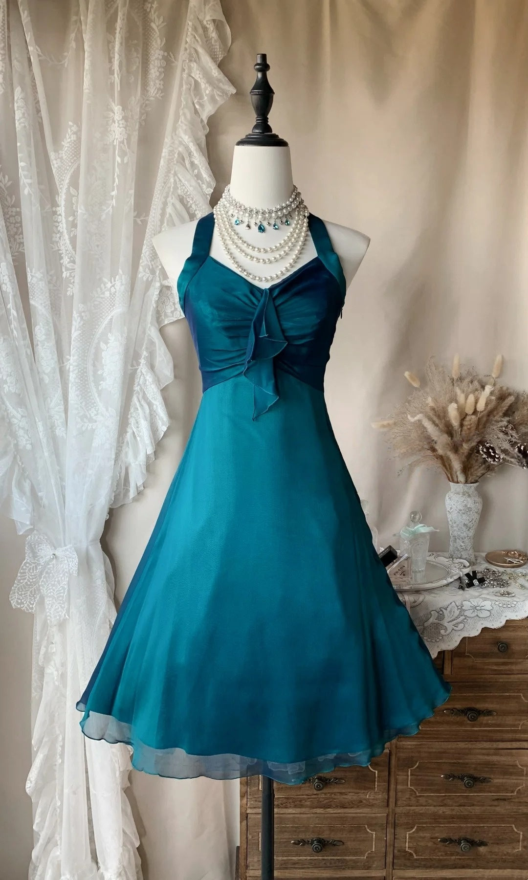 Halter Turquoise A Line Homecoming Dress Short Party Dress  P1513