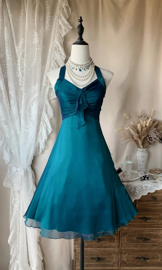 Halter Turquoise A Line Homecoming Dress Short Party Dress  P1513