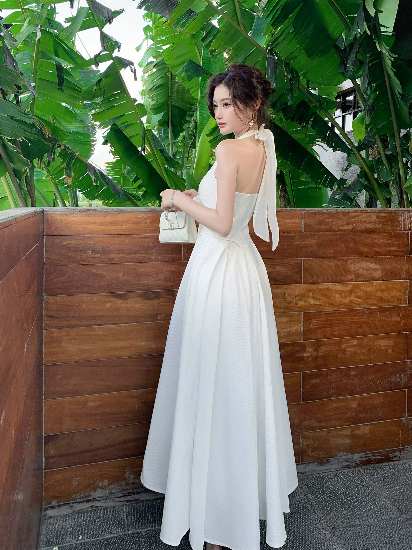 Halter V Neck A Line Wedding Dress with Bow P1623