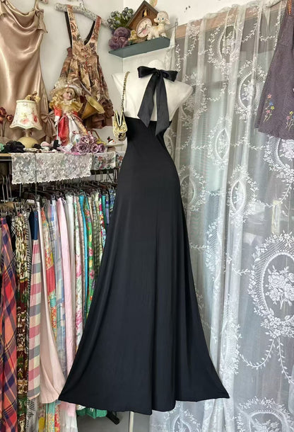 Halter V Neck Black Formal Prom Dress Mermaid Evening Gowns  P2091