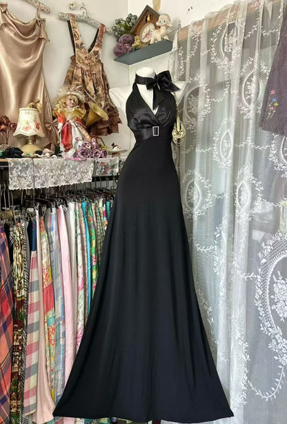Halter V Neck Black Formal Prom Dress Mermaid Evening Gowns  P2091
