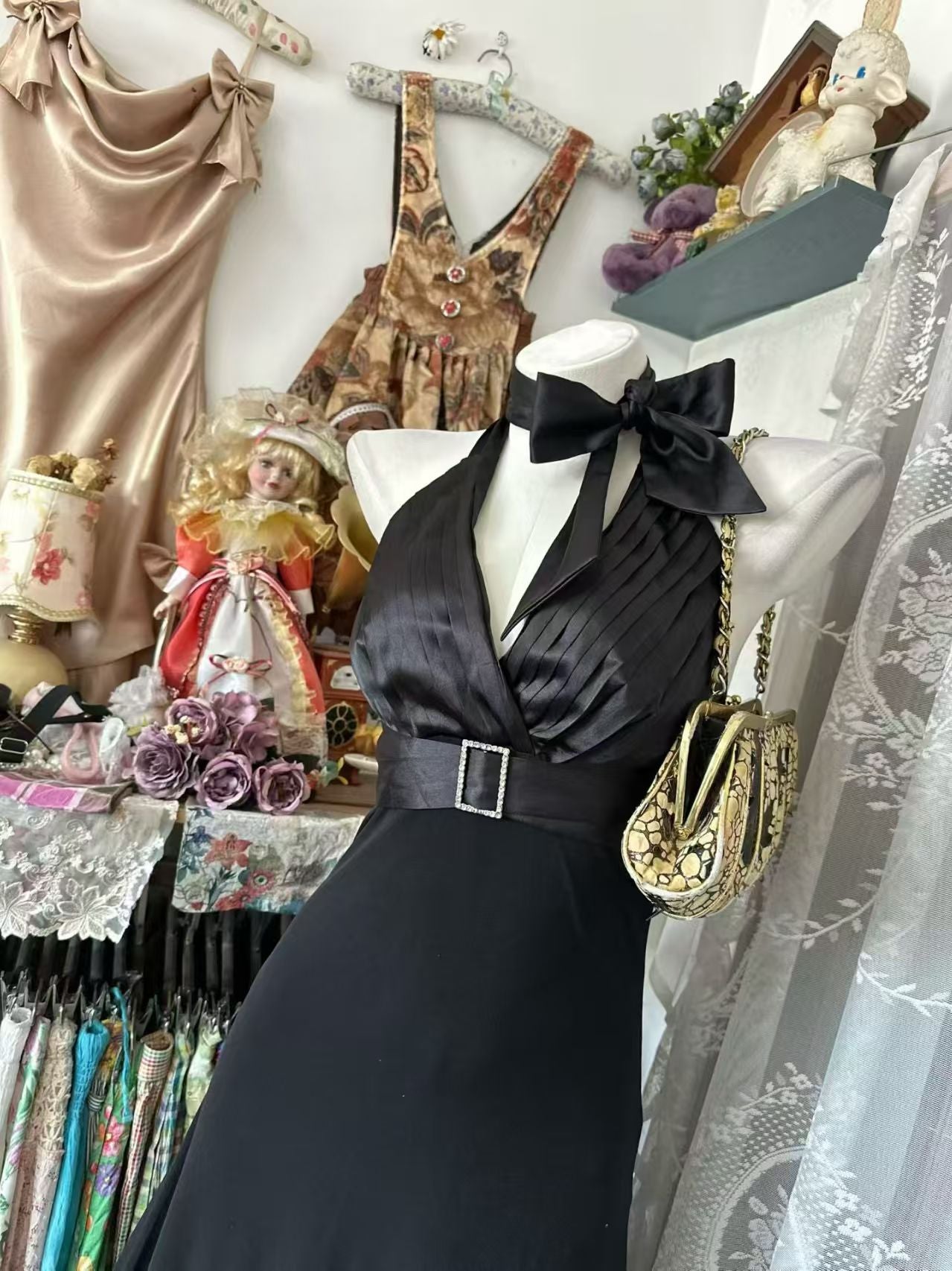 Halter V Neck Black Formal Prom Dress Mermaid Evening Gowns  P2091